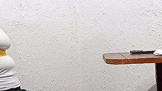 Tied with Plastic Tape Gagged with a Heel on the Face and Being Masturbated with a Toy
