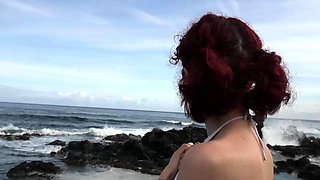 Amateur redhead fully nude on bed and masturbating