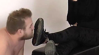 Mistress Dyanna Smokes While Cleaning Shoes