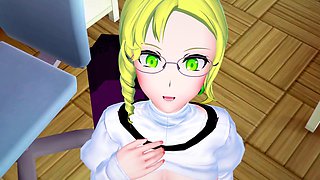 POV anime scene with thicc milf Glynda Goodwitch from RWBY