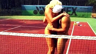 Blonde Sucks Cock Then Gets Fucked on Tennis Court