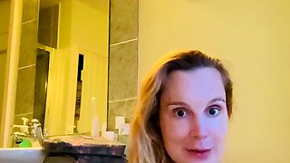 Blonde amateur MILF sucks and jerks for facial