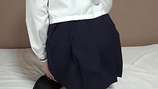 Japanese schoolgirl masturbates till wet panties