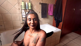 Indian Girl Getting a Cum Facial After Sucking My Cuck on the Toilet, Blumpkin Fetish