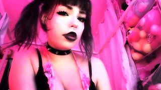 Small titted brunette Sharron with glasses masturbates