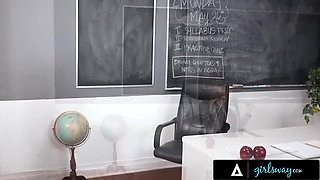 Blindfolded Teacher Tricked By Horny Coworker For Threesome