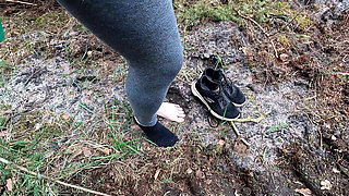 Complete Naked Girl in the Woods and Whipping Her Body and Genitals