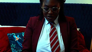 Naughty Student Oshun mocks your small cock!