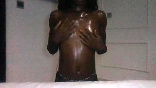 Smooth Oiled Ebony Perky Small Tits Massage Slow Sensual POV Dance