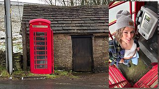 Cumming hard in public red telephone box with Lush remote