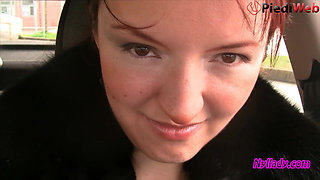 Nyllady's Revving in Black Ballet Flats and Nude Sheer Pantyhose