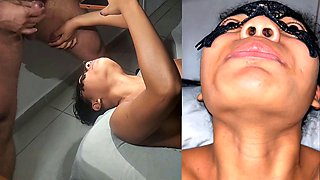 Brazilian Latina Pisses in a Glass and Performs Upside-Down Deepthroat Before Swallowing Cumshot