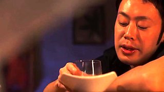 Small titted asian beauty giving blowjob