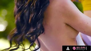 Silvia Saige & Ivy Lebelle Massage Turns Into Garden Lesbian Scissoring Fuck