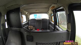 Rebecca More nails a policeman in uniform on the backseat of her taxi - female fake cab