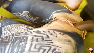 Tattooed Girl Swallows Long Cock Whole and Cum inside Her Pussy