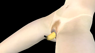 Animated 3D Porn - Very Beautiful Girl Masturbating with Banana Till Orgasm