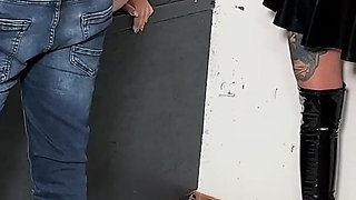 Mega Squirt in the Gloryhole! Fucked by the Stranger to the Creampie!