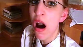 Redhead Secretary Gets Anal and Facial Reward