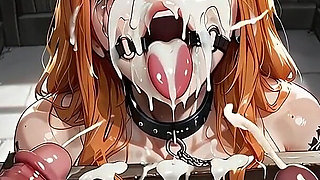 Bondage Facial Bukkake - Woman Covered in Thick Cum