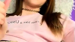 Brunette Tranny jerking in hard dick in solo Webcam