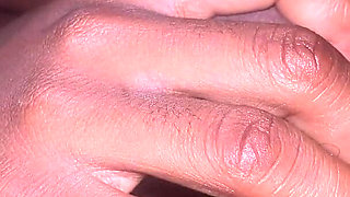 Getting Toe Clenching in Head in Sexy Pink Lighting by Horny Ebony Teen Close up