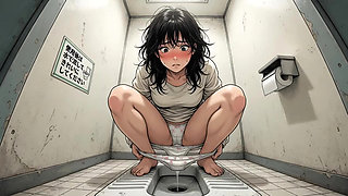 Japanese female student urinating in the restroom