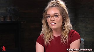 Blondie chained and blindfolded by captor The Pope