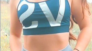 Teen amateur babe outdoors riding on cock for lucky guy