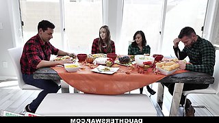 cute asian teen fucks her best friend`s stepdad on thanksgiving