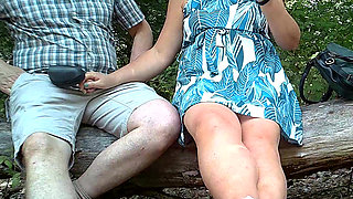Handjob outdoors in the park in hot weather