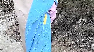 Naked Outdoor Walk with Coat in Mountains!