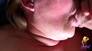 60 year old MILF woman sucks cock and tastes cum
