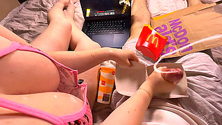 Surprise in a Mcdonald's Burger Box. Spit on Tits While Jerking off