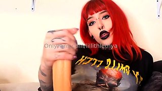 Amateur redhead masturbates then gives a blowjob