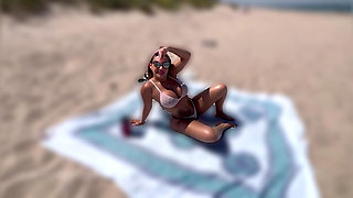 POV Fucking on the beach with a fan, deep blowjobs, doggystyle and missionary outdoors