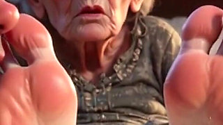 Submissive Mans Serving Old Granny's Ugly Feet - Humiliation