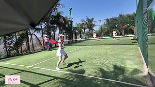 Mature Swingers Outdoor Tennis Court Reverse Gangbang