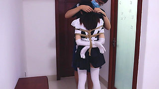Whh02 - a Chinese Girl Wearing White Stockings and Blindfolded, Bound by Ropes Vibrates to Orgasm