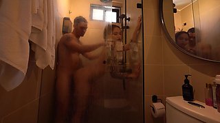 Redhead Latina roomie let me shower with her but I accidentally fucked her pussy