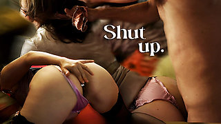 1713 - French Amateur in Velvet Striped Black Corset, Light Pink Satin Panties, Stockings and Pink Vinyl High Heels