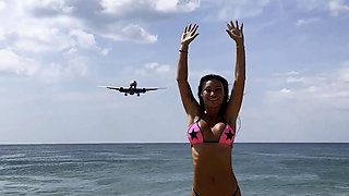 Monika Fox Poses In Pink Bikini With Stars On Beach