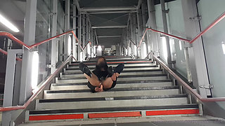 Sissy Fucks Her Ass in Public Train Station