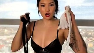 Small titted asian beauty giving blowjob