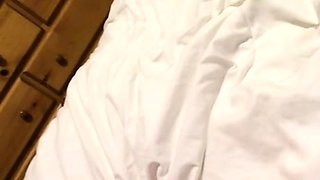 Busty curly brunette with big boobs fucks on couch