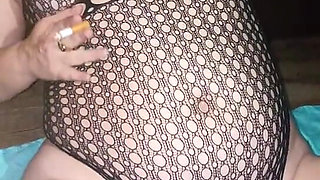 Smoking Slut Fucks Her Pussy with Light up Dildo