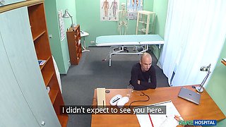 Faux hospital - sex-positive nurse seduced her older college prof for a hard office pound