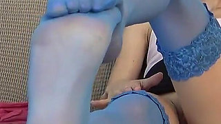 Blue Nylons Foot Play Foot Job