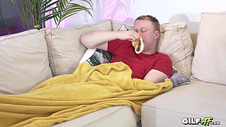 Busty Granny in Floral Dress Enjoys Passionate Couch Oral and Rear Penetration