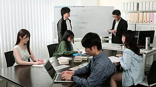 Sex crazed Asian vixens gang up on cock in wild foursome